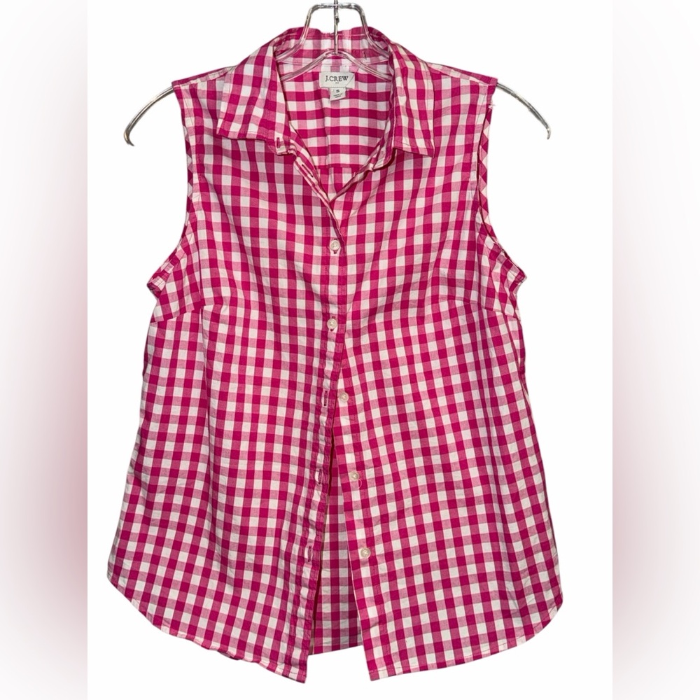 J. Crew Factory Pink Gingham Sleeveless Shirt